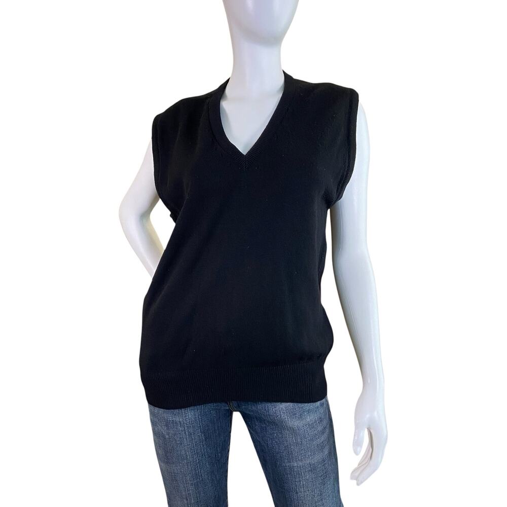 1980's Vintage Saks Fifth Avenue Black Lambswool Sweater Vest Large